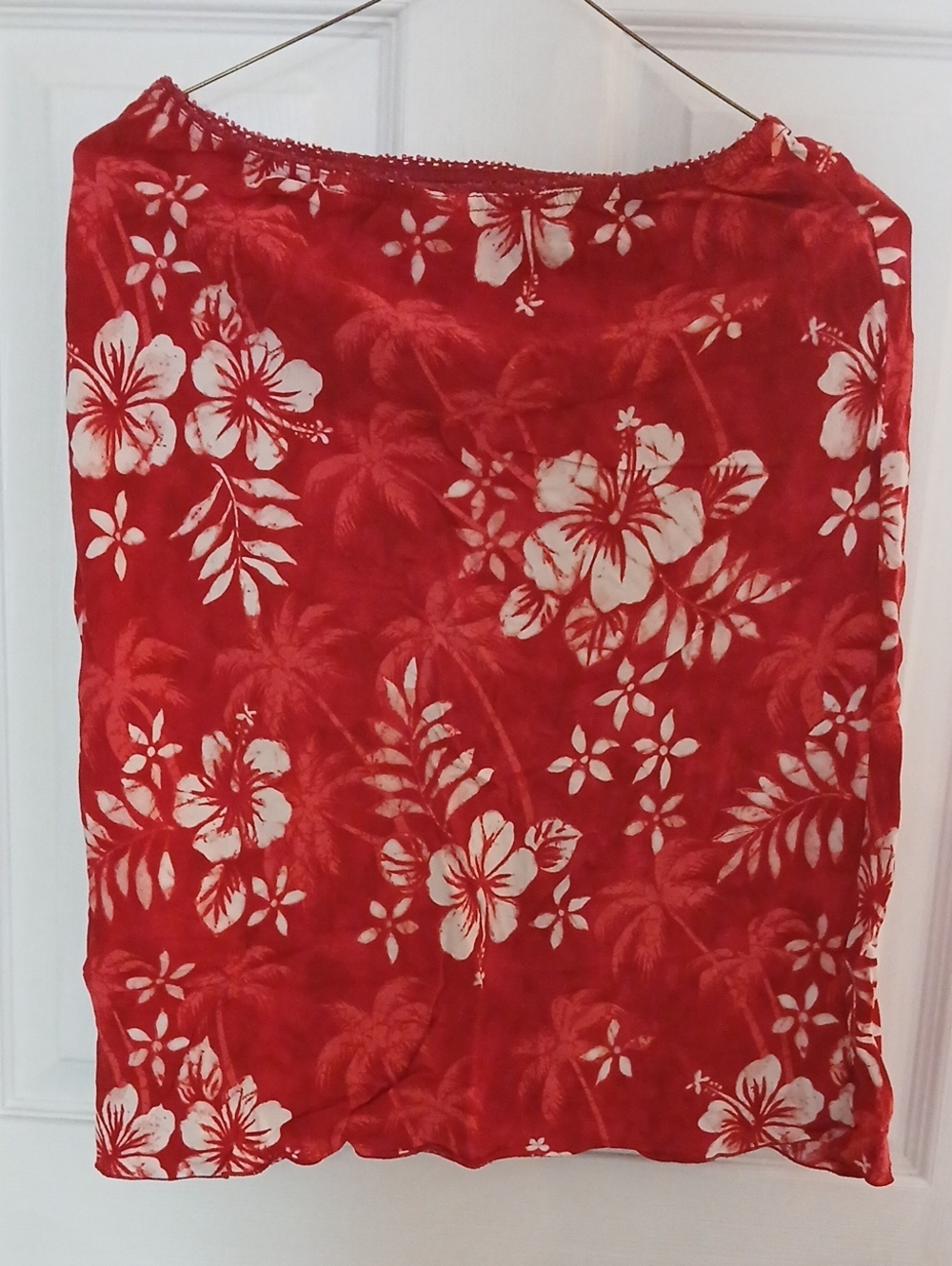 Roxy Red Floral Midi Skirt with White Hibiscus Print